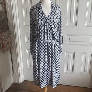 Jones New York Black and White Wrap Dress with Notched Collar